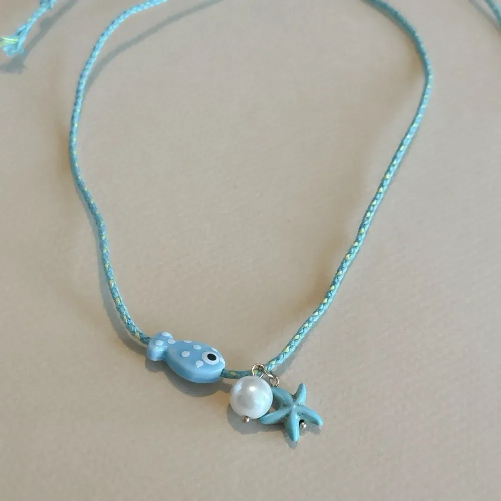 Blue Fish Charm Necklace S857